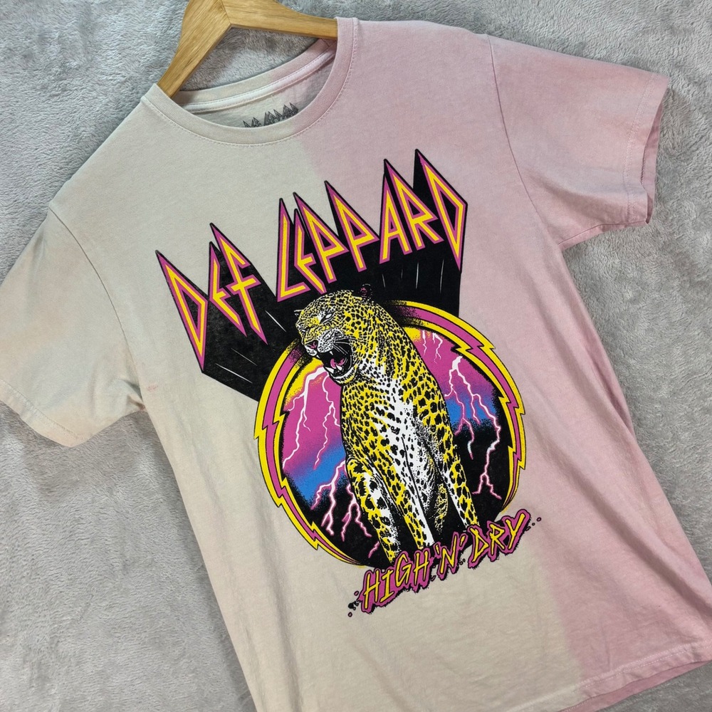 Def Leppard Band Tee High 'N' Dry Leopard Graphic Pink Beige Tie Dye Sz M